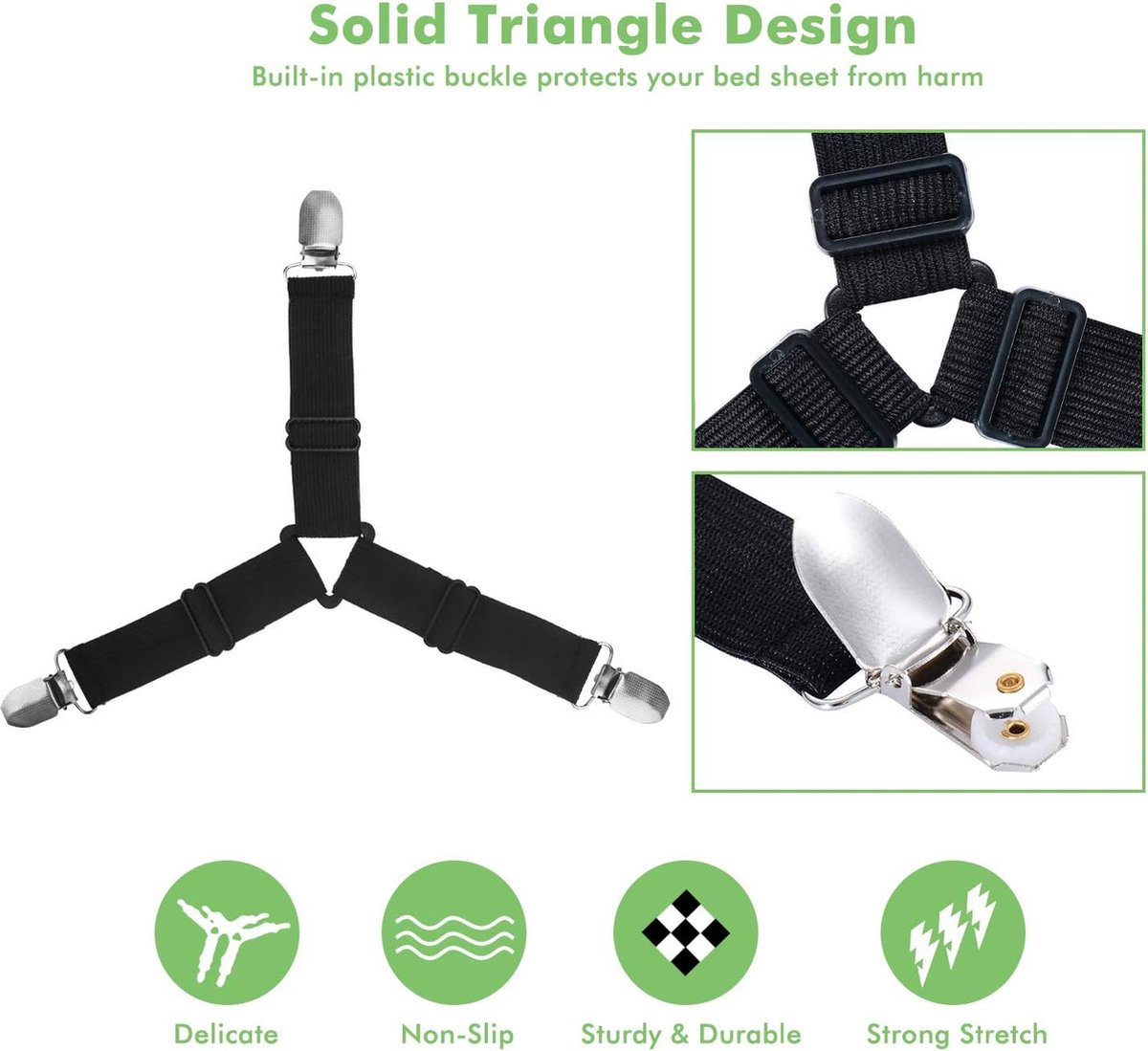 Lot de 4 supports de draps antidérapants pour drap-housse, sangles antidérapantes pour drap-housse, compatibles avec toutes les tailles de matelas (blanc