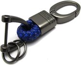 Metalen auto sleutelhanger - Gevlochten riem sleutelhanger - Broekhaak sleutelhanger - Blauw
