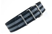 Premium Black Grey - Nato strap 22mm - Stripe - Horlogeband Zwart Grijs