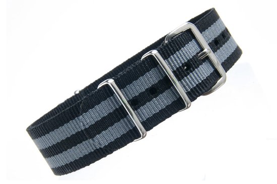 Premium Black Grey - Nato strap 22mm - Stripe - Horlogeband Zwart Grijs