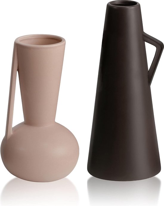 Vases à fleurs décoratifs modernes pour herbe de pampa, ensemble de 2 vases marron et rose, décoration esthétique de vases Morandi pour salon, cuisine, table, maison, bureau