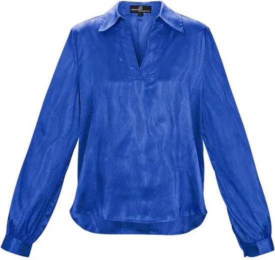 Satijnen blouse met print - dames - blauw - maat L