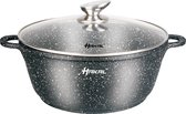 Braadpan - Bakpan - Soeppan - Ø 40 cm - 19.5 Liter Kookpan Met Glazen Deksel - Oven Bestendig - Antiaanbaklaag - Aluminium - Zwart