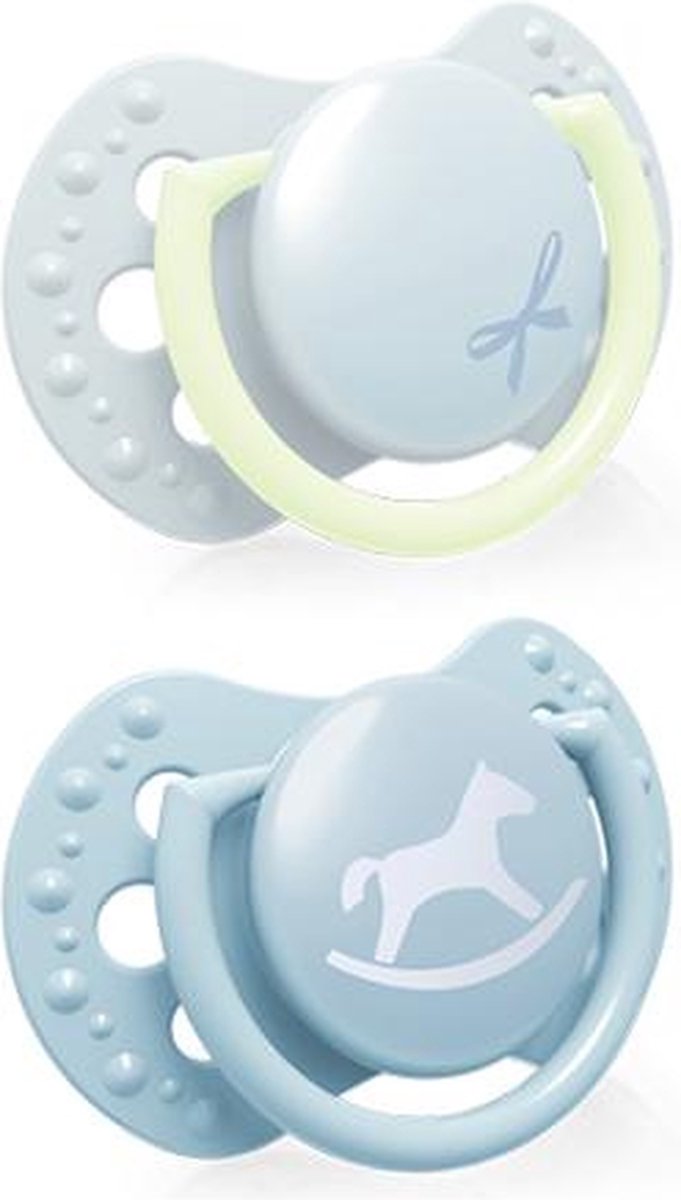 Goedkoopste Lovi | siliconen fopspeen | 0-2 m | 2 stuks | glow in the dark | blauw | 0-2 maanden