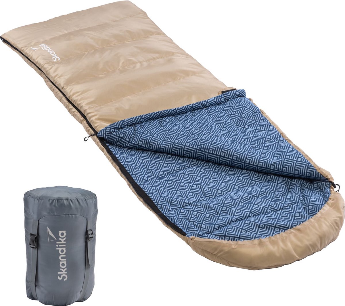 skandika Dundee dekenslaapzak, luxe kwaliteit, katoen-flanel binnenvoering, tot -20 °C, 220 x 80 cm, koppelbaar (blauw RV links