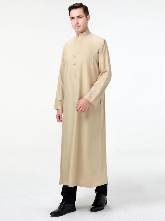 Livano Caftan arabe pour homme – Djellaba pour homme – Vêtements islamiques – Vêtements musulmans – Alhamdulillah – Beige XXL