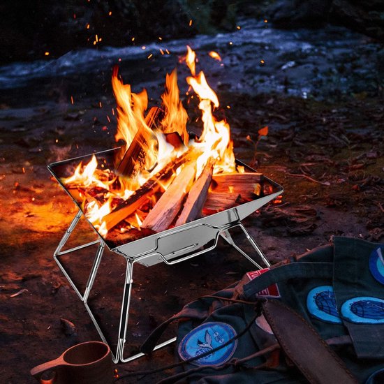 Opvouwbare kampvuurgrill Campingvuurplaats met draagtas 304 roestvrij staal Zware draagbare (M (31 x 31 x 21 cm)) — afbeelding 4