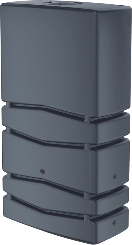Antracietkleurige regenton met ribbelstructuur.