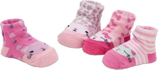 BRUBAKER 4 Paar Babysokken voor Meisjes 0-12 Maanden - Babyshower - Cadeau -Baby Geschenkset voor Pasgeborenen in Geschenkverpakking met Strik - Katten Roze/ Roze — afbeelding 3