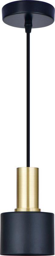 Lampe à suspension LETT® NUNO - Ø 10 x 16 cm - E27 - Zwart Mat / Messing Goud
