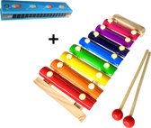 Muziekinstrumenten voor kinderen - Xylofoon + Mondharmonica – Houten speelgoed instrument - Muziek maken