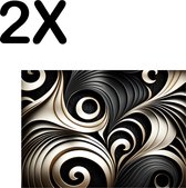 BWK Textiele Placemat - Zwart met Witte Spiral - Set van 2 Placemats - 40x30 cm - Polyester Stof - Afneembaar