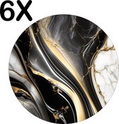 BWK Flexibele Ronde Placemat - Zwart met Wit en Gouden Marmer - Set van 6 Placemats - 40x40 cm - PVC Doek - Afneembaar