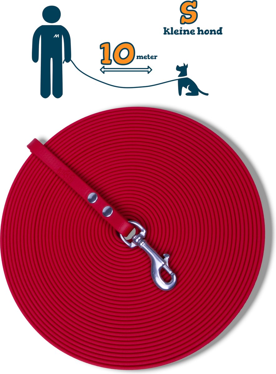 Miqdi BioThane® Sleeplijn 10 meter – zonder handvat – S (9 mm) – rood – waterdicht & sterk