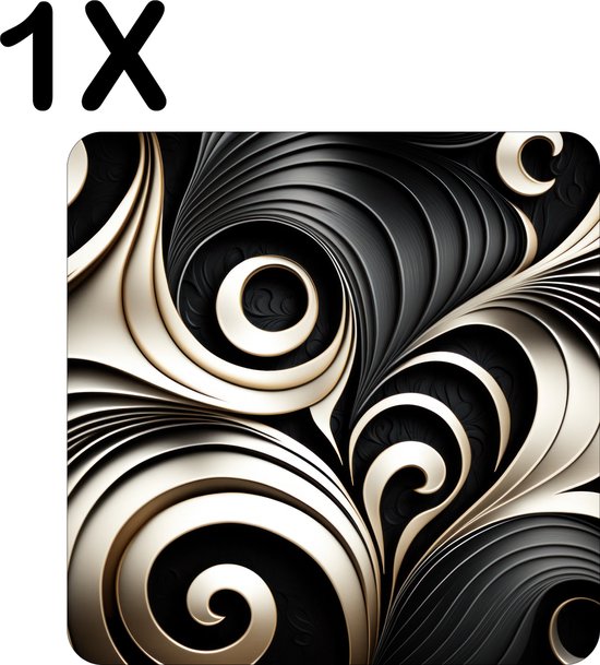 BWK Luxe Placemat Zwart met Witte Spiral Set van 1 Placemats