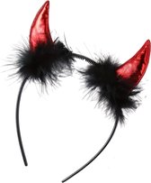 Livano Duivel Hoorntjes - Oortjes - Diadeem - Accessoires - Haarband - Duivelsoortjes - Devil Horns - Hoorns - Duivel Kostuum - Dames - Zwart & Rood