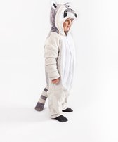 KIMU Onesie Raton Laveur Grijs Costume Enfant - Taille 152-158 - Costume Raton Laveur Combinaison Pyjama