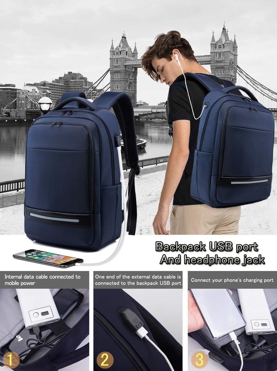 Sac à Dos de Voyage Anti-Vol 16 Pieds Sac pour Ordinateur Portable avec Port de Charge USB Sac de Travail École