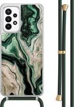 Casimoda® hoesje met groen koord - Geschikt voor Samsung A23 - Groen marmer / Marble - Afneembaar koord - TPU/acryl - Groen