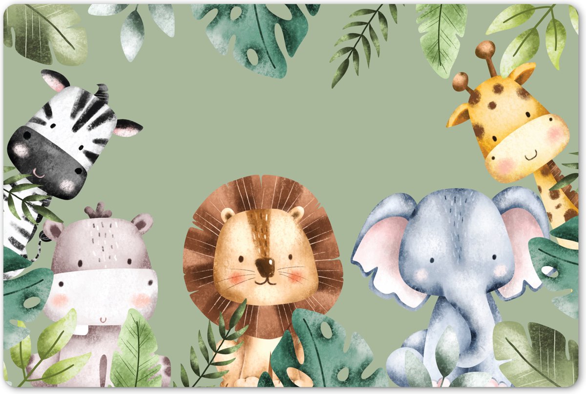 Placemat kinderen 45x30 cm 1 stuk Jungle dieren groen Grote