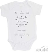 100% katoenen Romper "Arm - Hoofd - Arm - Papa, je kunt het! - Been - Openen & Sluiten - Been" Unisex Katoen Wit/grijs Maat 68/74