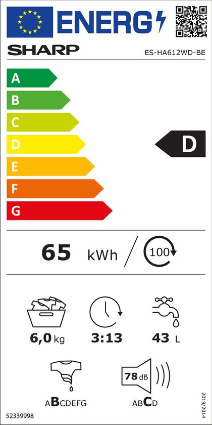 SHARP-ESHA612WDBE-WASMACHINE-6KG-1200TOEREN-ENERGIE