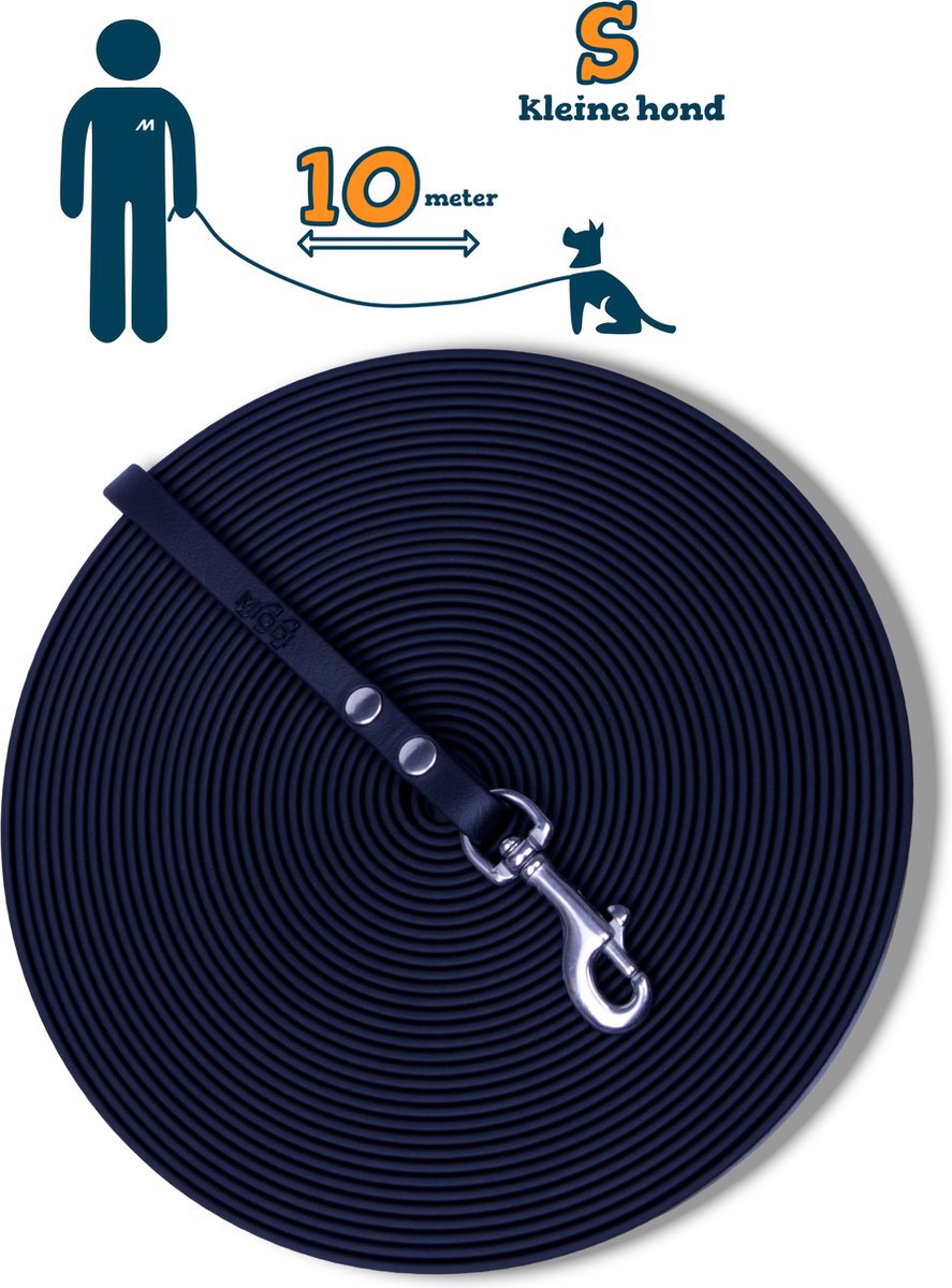 Miqdi BioThane® Sleeplijn 10 meter – zonder handvat – S (9 mm) – zwart – waterdicht & sterk