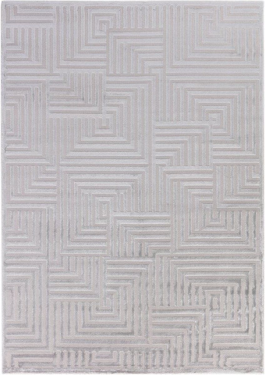 flycarpets Cara Modern Japandi Cubico Vloerkleed - Zilver - 140x200 cm Grijs