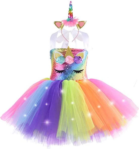 3-4 jaar - Meisjes - Tutu Jurk - Regenboog - Unicorn - Eenhoorn - Jurken - Feest - Verjaardag - Kleding - Party - Prinses - Dansen
