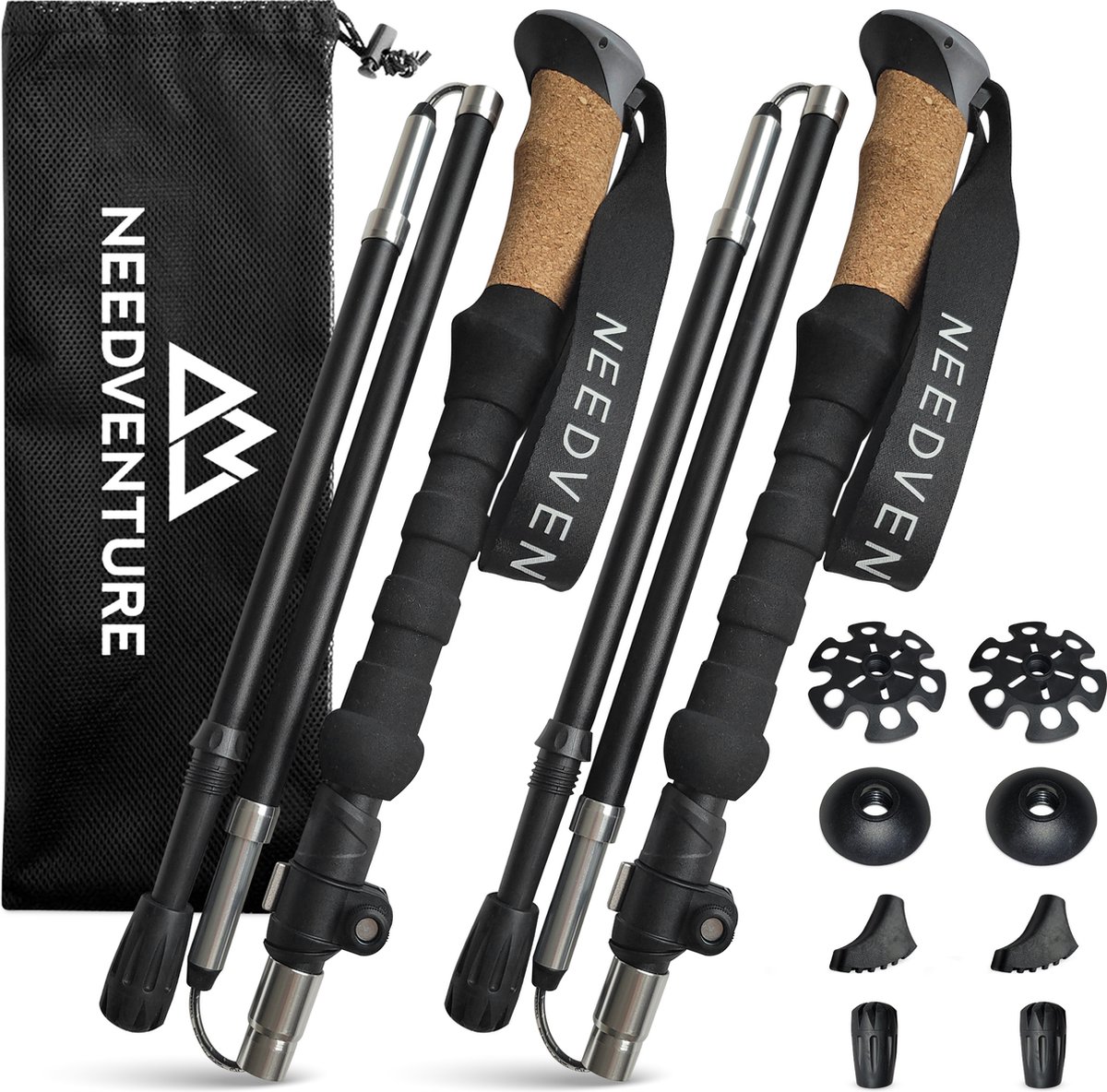needventure® Nordic Walking Stokken - Trekkingstokken - Hiking - Wandelstokken - Trekking - Verstelbaar - Opvouwbaar - Alternatief Telescopisch en Inschuifbaar