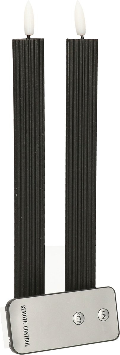 Anna's Collection Led kaarsen/dinerkaarsen - 2x - zwart - ribbel - 23 cm - afstandsbediening