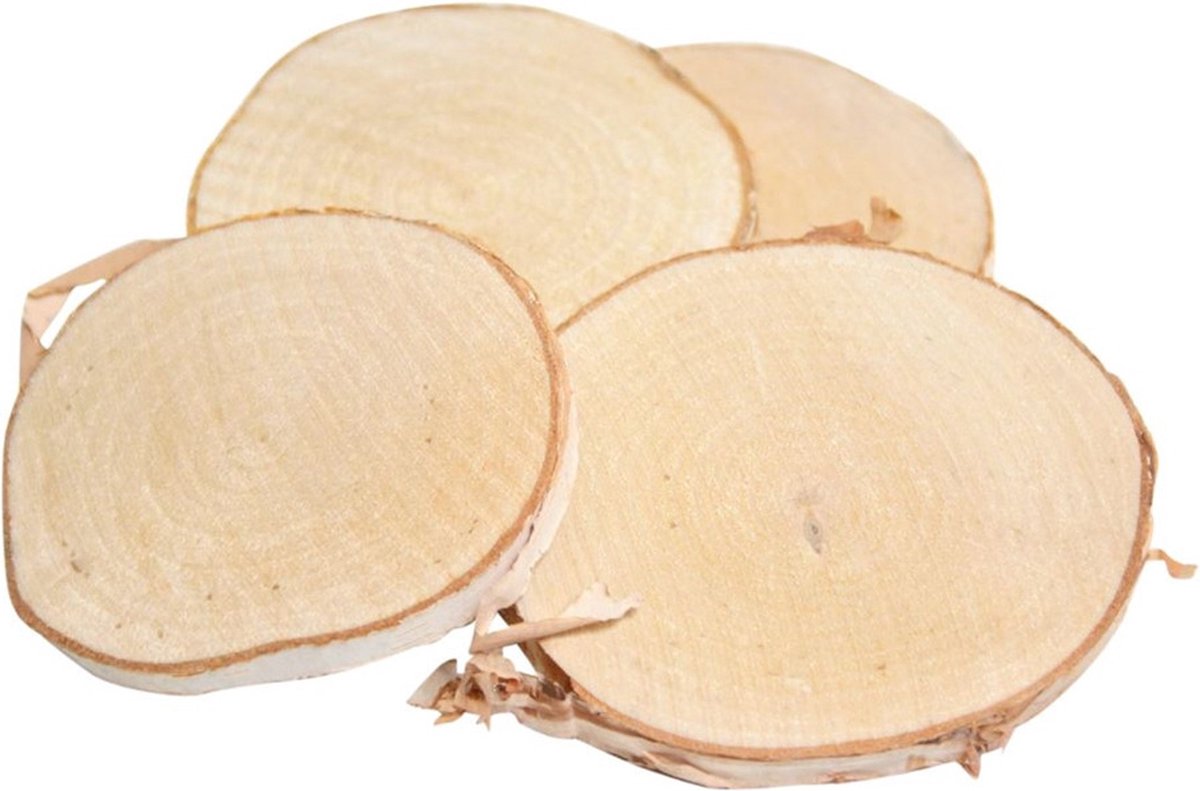 HBX Natural Living Decoratie boomschijven - 10x st - D9,5 cm - onderzetters - hout