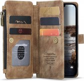 CaseMe C30 Hoesje Geschikt voor Apple iPhone 14 | Wallet Zipper Book Case met Pasjeshouder | Beschermhoes met Portemonnee | Bruin