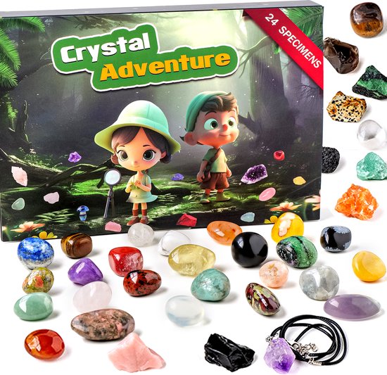 Edelstenen Adventskalender 2024 - Adventskalender Kinderen - 24 dagen - Advent Calendar - Geschenk- Kerstcadeau - A5 - Kerstpakket - Agaat mix - mit kettingen