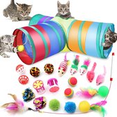21 pièces Jouets d'intérieur pour chat, speelgoed interactifs pour chatons, comprenant un tunnel à trois trous, une canne à pêche avec boules à ressort et des souris.