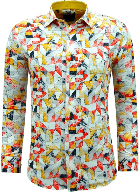Strijkvrij Overhemd Lange Mouwen Slim fit met Print- 3142 - Geel