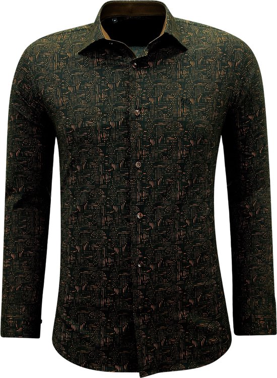 Mannen Overhemden Lange Mouw met Print Slim Fit- 3145 - Bruin