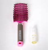 Aurgan - Antiklit haarborstel - Roze - inclusief 10 ml arganolie - Detangle hair brush - rib brush - anti klit borstel