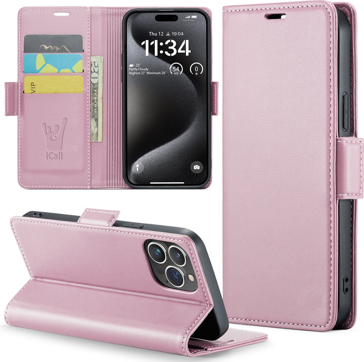 Hoesje geschikt voor iPhone 15 Pro - HyperCase Book Cover Kunstleer Rose