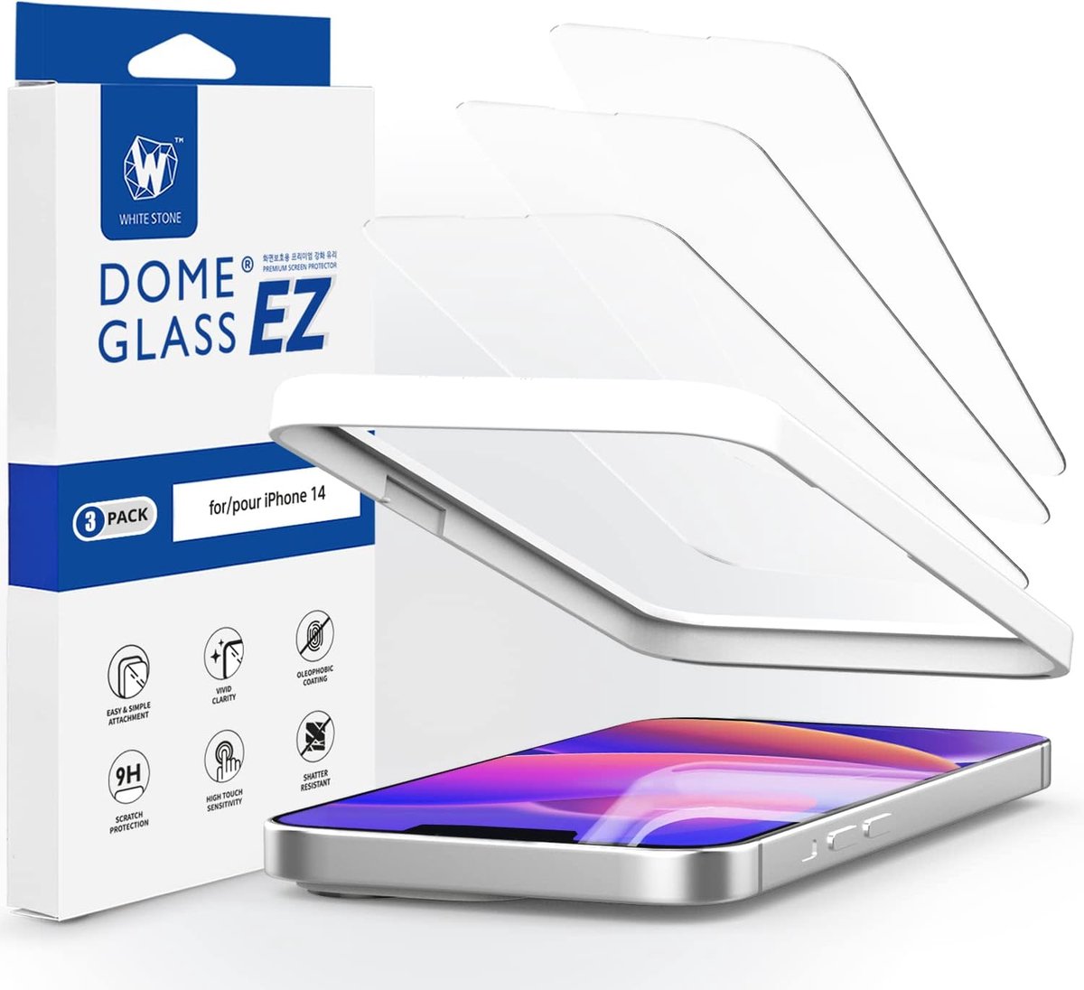Whitestone DOME GLASS EZ - iPhone 14 - Screen Protector Gehard EZ Glas met Applicator - 3 stuks