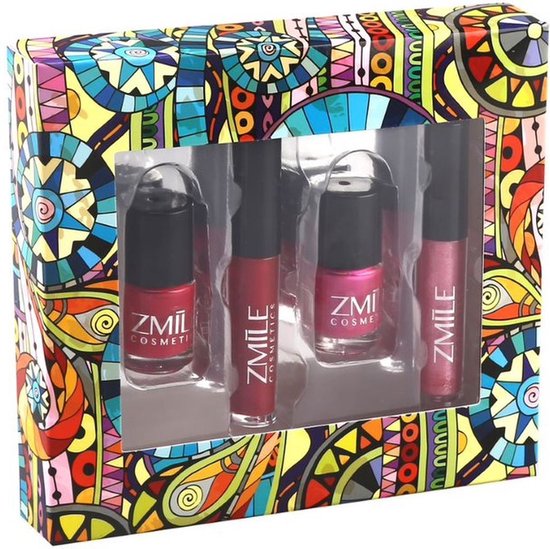 Foto: Zmile cosmetics perfect look red pink kit 2 mini nagellak en 2 lipgloss rood en roze tinten