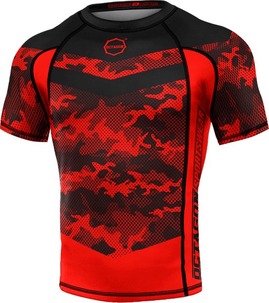 Octagon MMA / BJJ Rashguard Korte mouwen Premium Mesh Camo Red - M - Nieuwe Limited Editie!!!