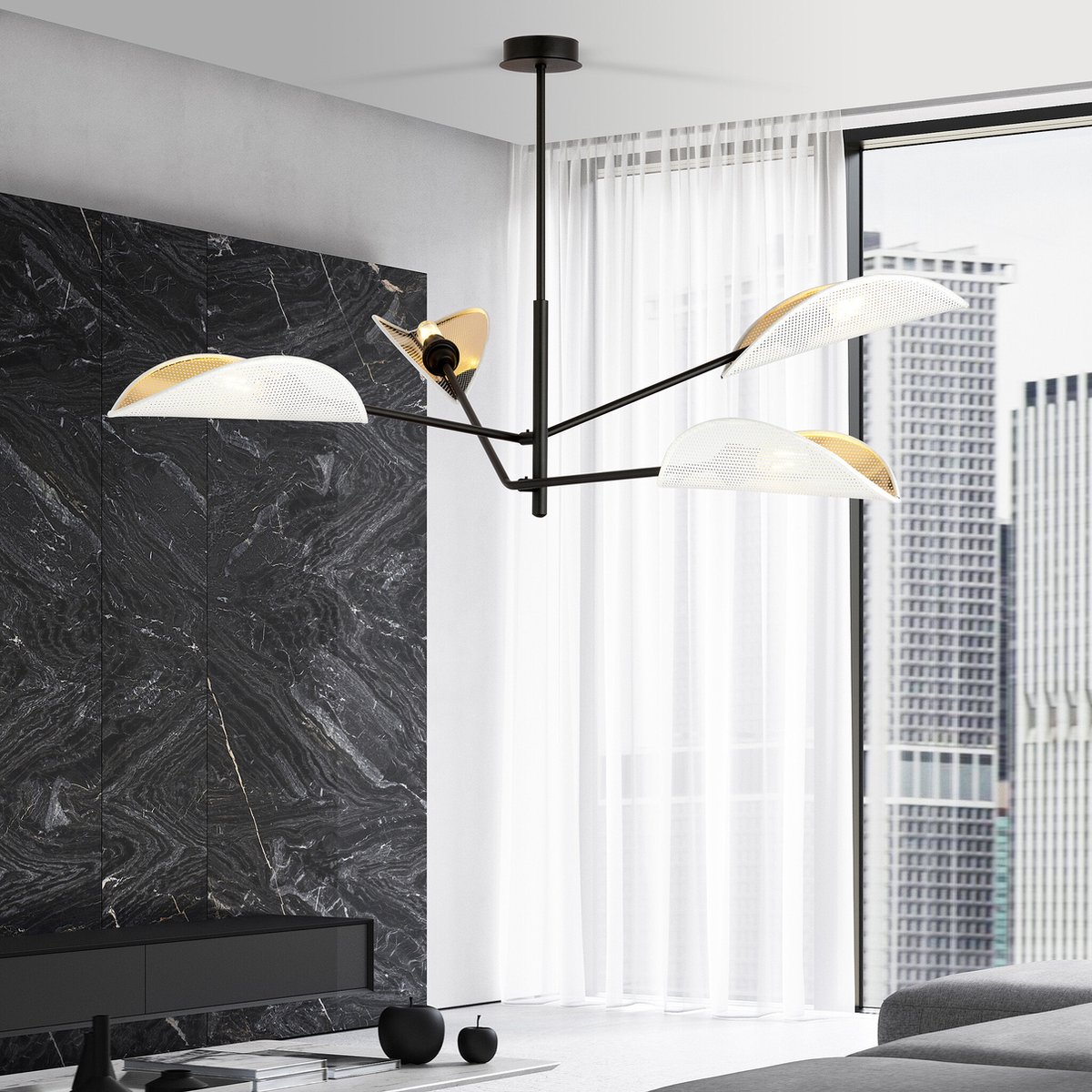 Emibig Svendborg 4x E14 prachtige zwarte hanglamp en witte vleugels - Perfecte verlichting voor elke ruimte