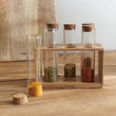 HOMLA Torano kruidenrek - praktisch kruidenrek in minimalistisch design - grenen glas en kurk 6 glazen 14 x 9 cm