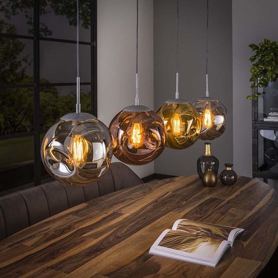DePauwWonen - Hanglamp Lazare - 4 lichts - E27 Fitting - Hanglampen Eetkamer, Woonkamer, Industrieel, Plafondlamp, Slaapkamer, Designlamp voor Binnen - Glas | Kristal