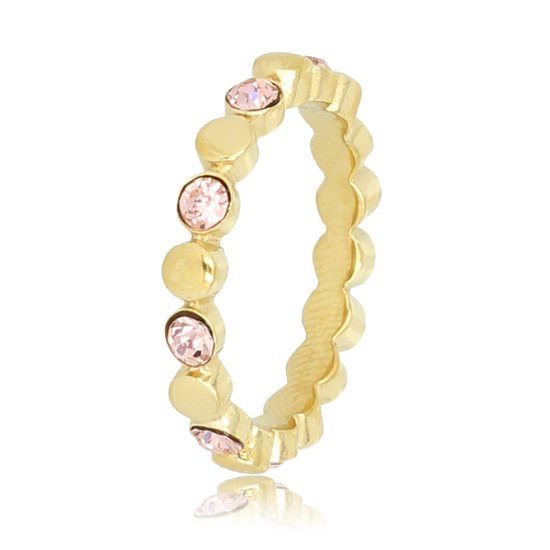 My Bendel - Smalle goudkleurige ring met licht roze steentjes - Smalle goudkleurige ring met licht roze steentjes - Met luxe cadeauverpakking