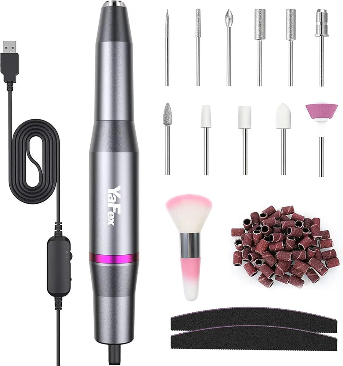GlamourGrip elektrische nagelverzorgingsset – precisie voor gelnagels, professionele manicure- en pedicureset met premium grijze elektrische nagelvijl