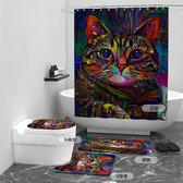 Floraweg Douchegordijn,Shower Curtain,badgordijn,badkamergordijn,Cool kattengezicht,-topkwaliteit - digitale printen -Anti Schimmel - Inclusief 12 ringen -met 12 stuks douchegordijnhaken – Waterdicht -Wasbaar- Polyester - 180x200 cm