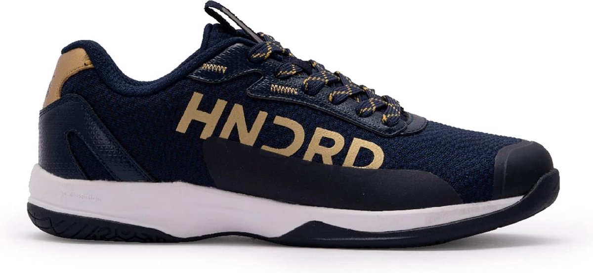 HUNDRED Xoom Pro non-marking professionele badmintonschoenen voor heren | Materiaal: kunstleer | Geschikt voor indoortennis, squash, tafeltennis, basketbal en padel (Navy Gold, EU 42, UK 8, US 9)