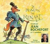 Couverture de livre avec une illustration du renard Renart en tunique bleue, s'appuyant sur un bâton. En arrière-plan, de petites figurines courent.
